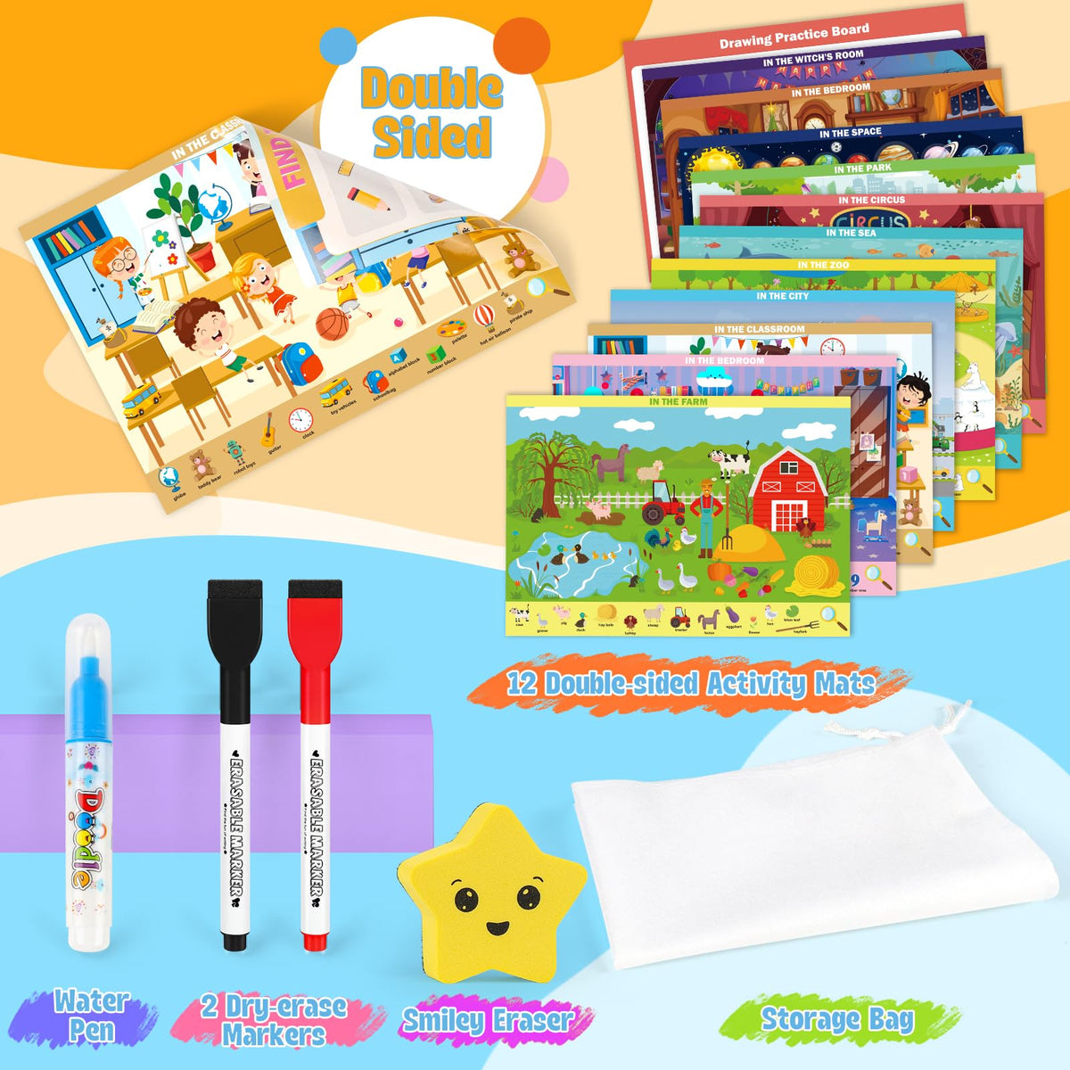 Meaicezli Seek & Find Books for Kids 3-5 – Reusable Water Reveal Mats & Travel Activities