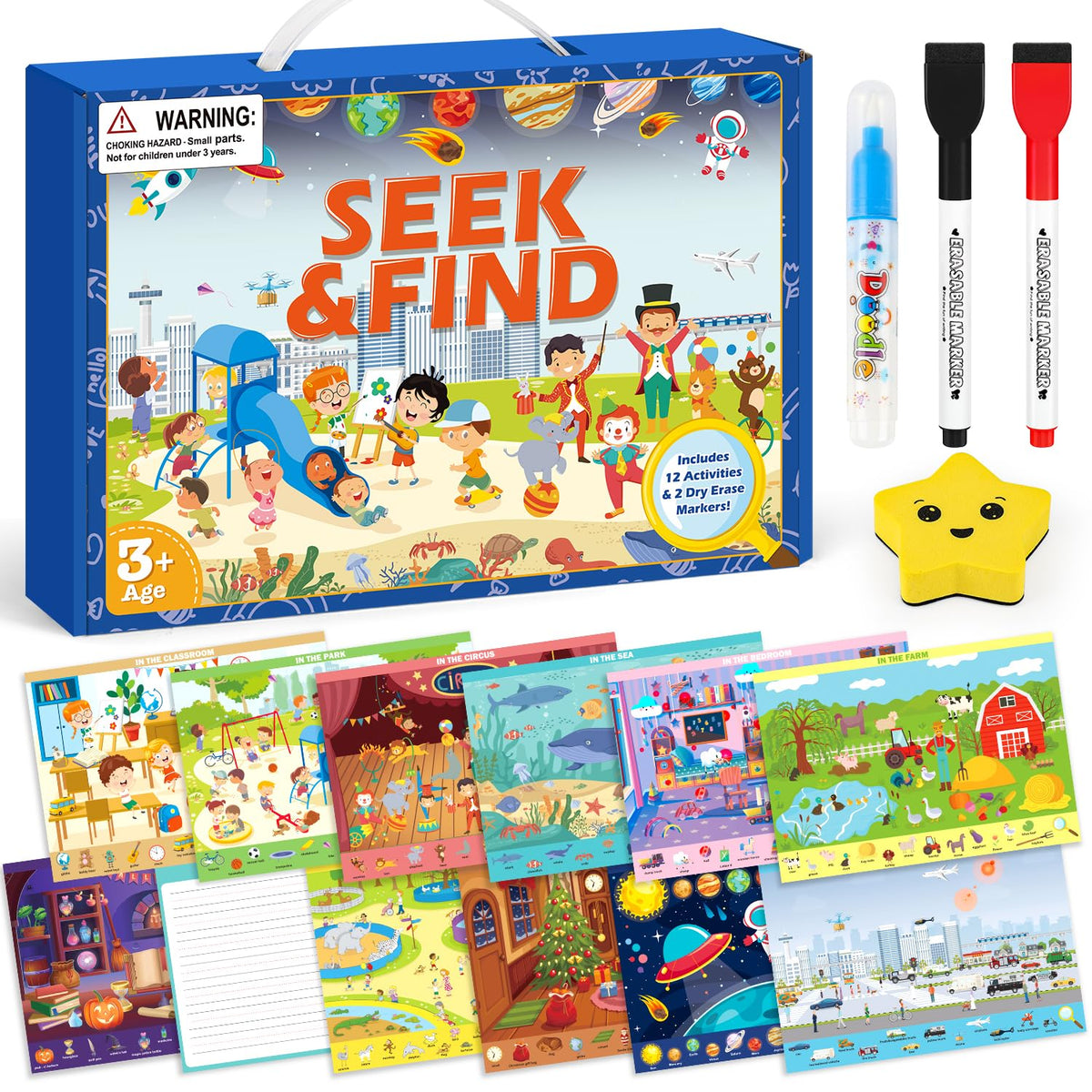 Meaicezli Seek & Find Books for Kids 3-5 – Reusable Water Reveal Mats & Travel Activities