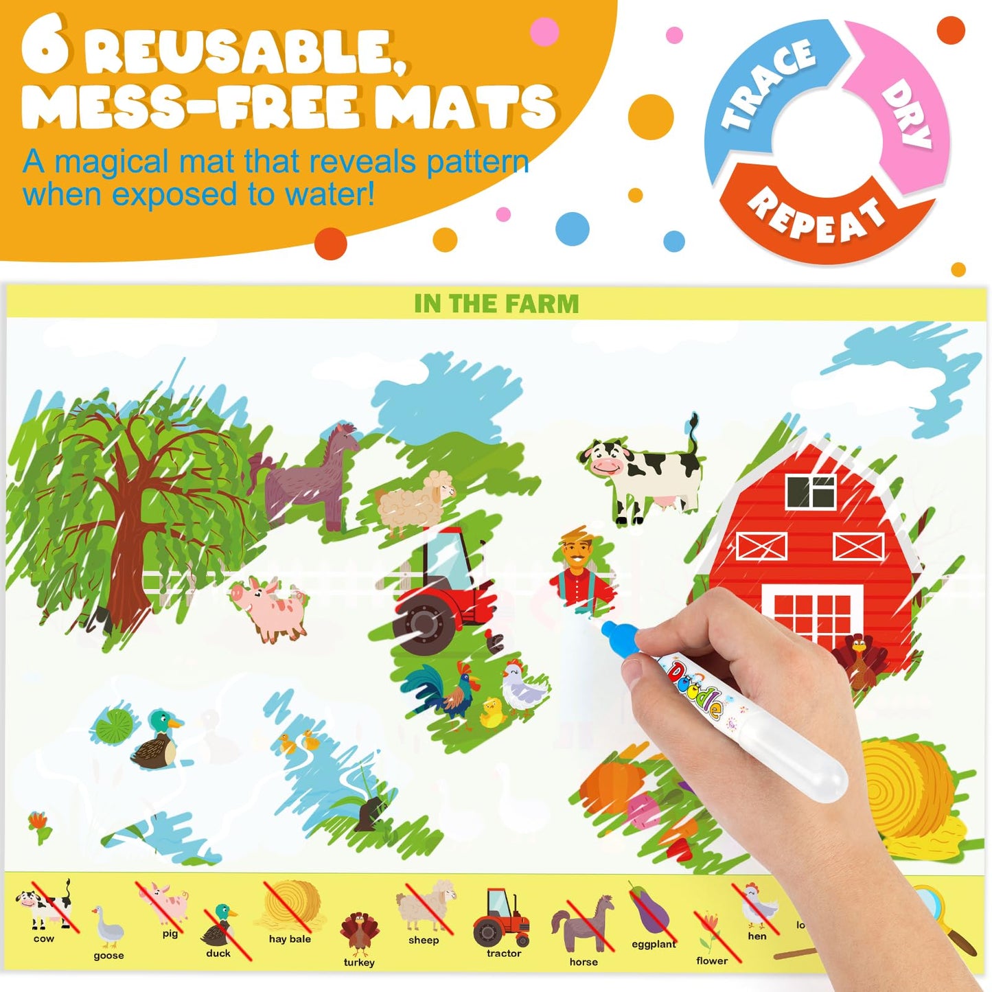 Meaicezli Seek & Find Books for Kids 3-5 – Reusable Water Reveal Mats & Travel Activities