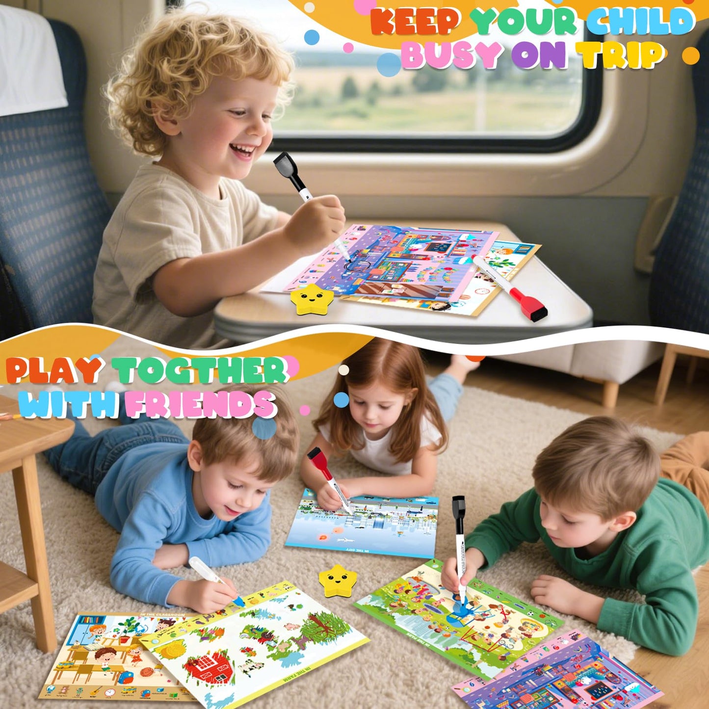 Meaicezli Seek & Find Books for Kids 3-5 – Reusable Water Reveal Mats & Travel Activities