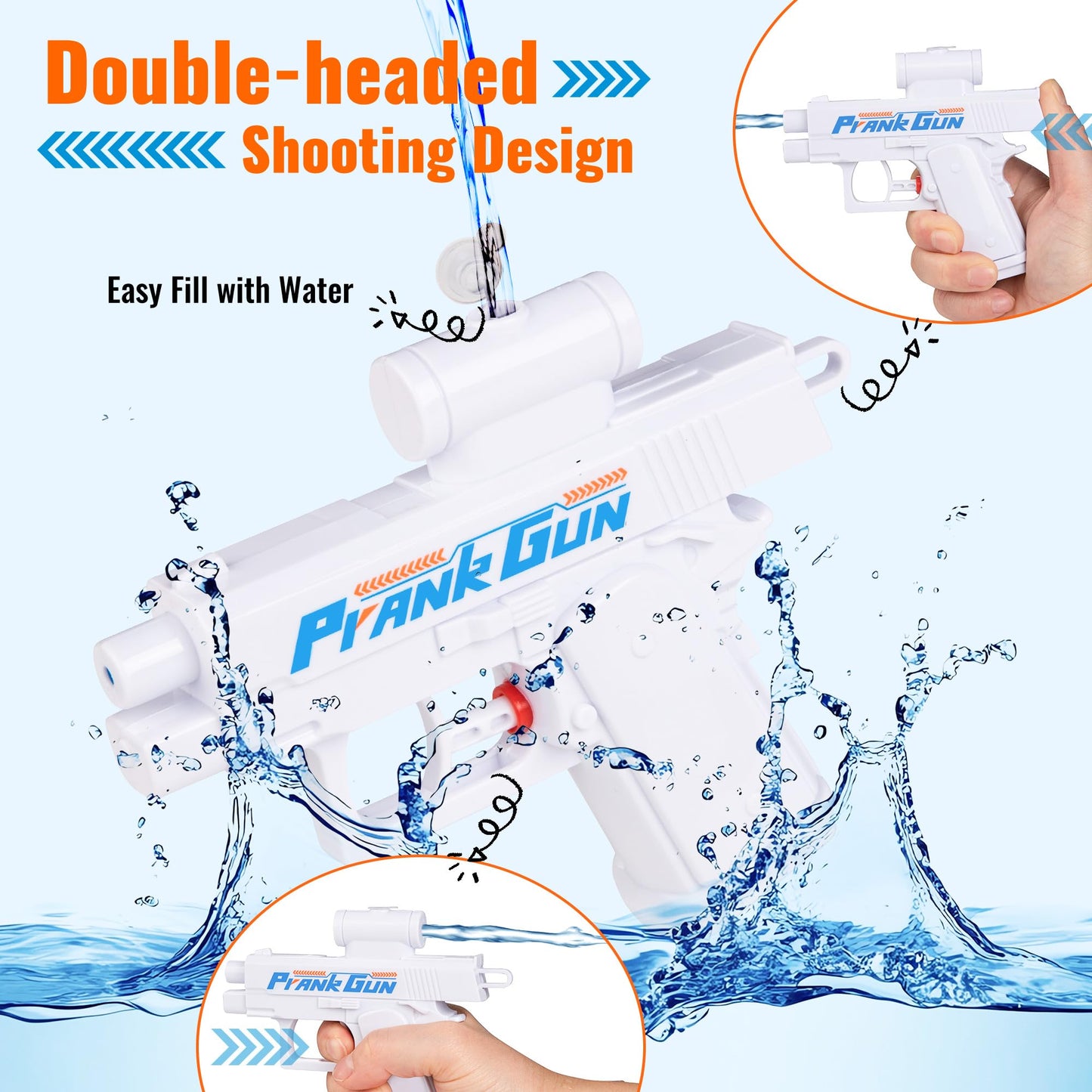Mealivos Prank Water Gun - Two-Way Sprayer for Party Fun & Summer Battles (White)