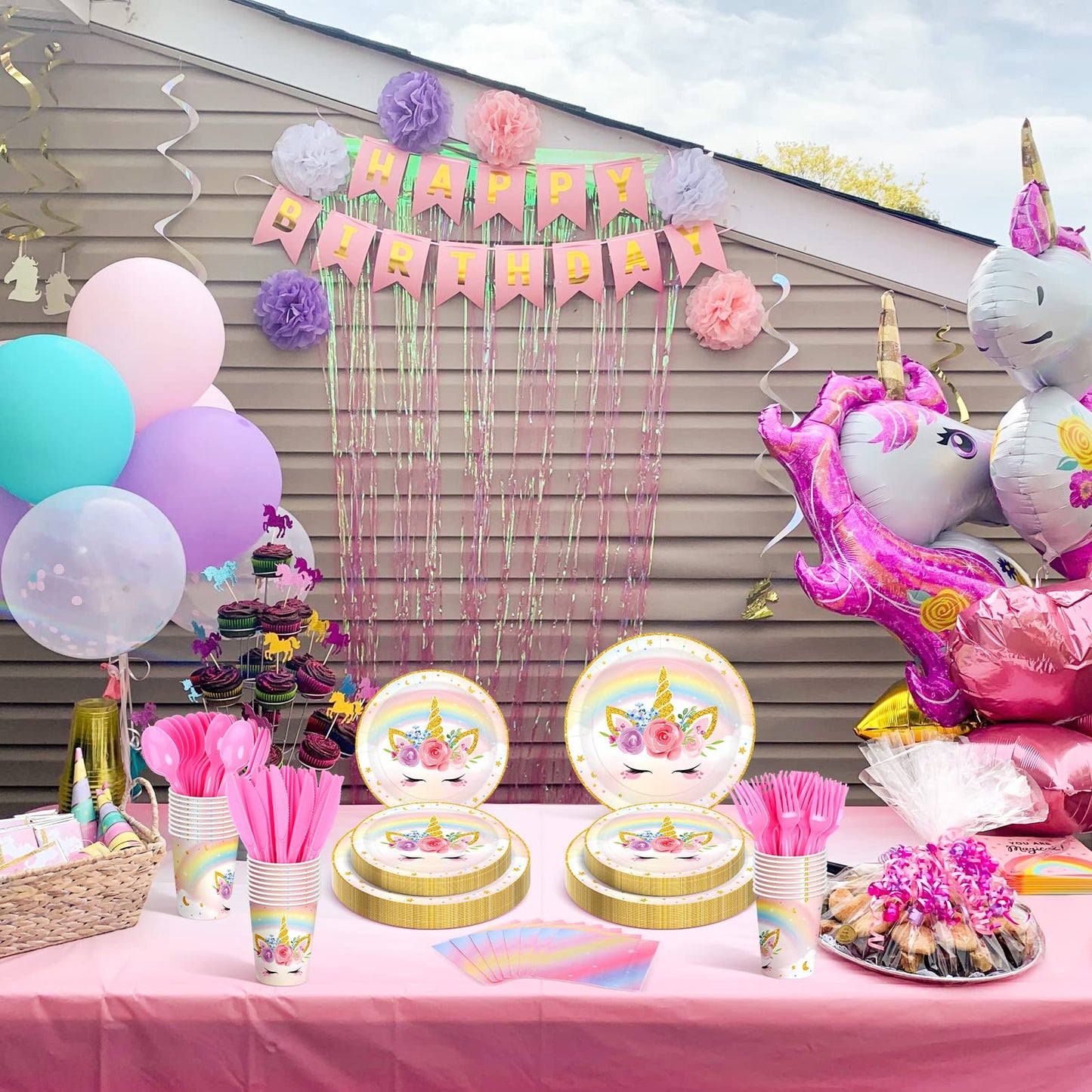 Meanplan 168 Pcs Unicorn Party Tableware Set – Serves 24 Guests for Birthday & Baby Shower