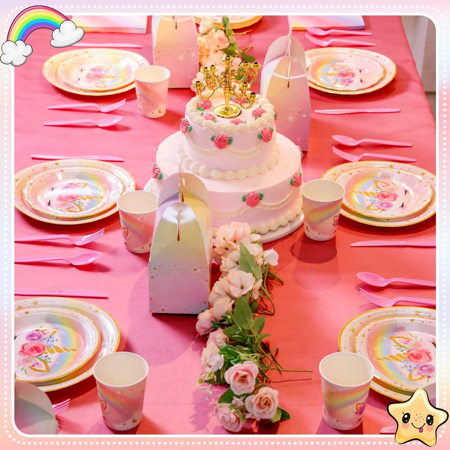Meanplan 168 Pcs Unicorn Party Tableware Set – Serves 24 Guests for Birthday & Baby Shower