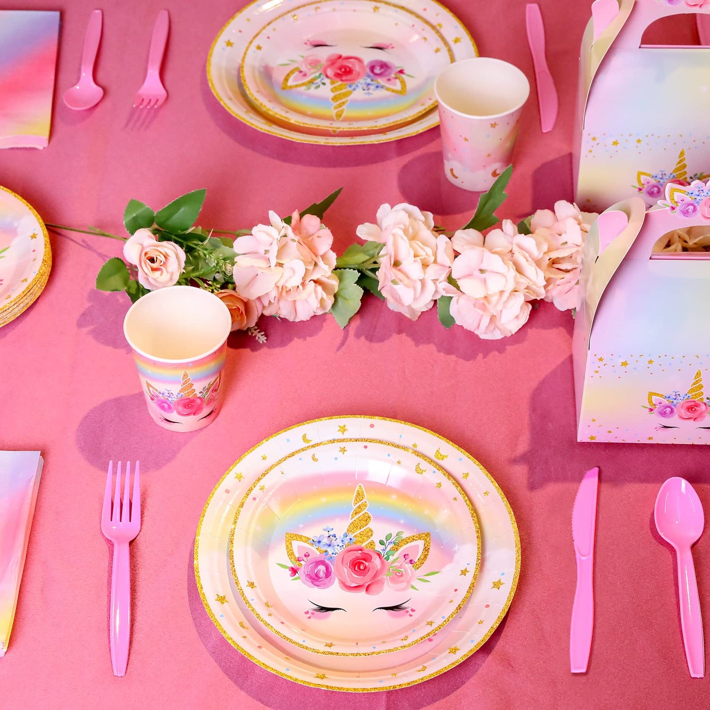 Meanplan 168 Pcs Unicorn Party Tableware Set – Serves 24 Guests for Birthday & Baby Shower