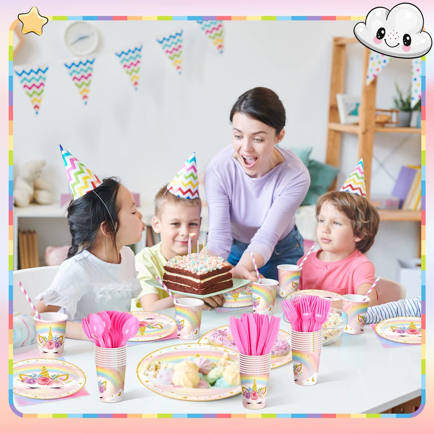 Meanplan 168 Pcs Unicorn Party Tableware Set – Serves 24 Guests for Birthday & Baby Shower