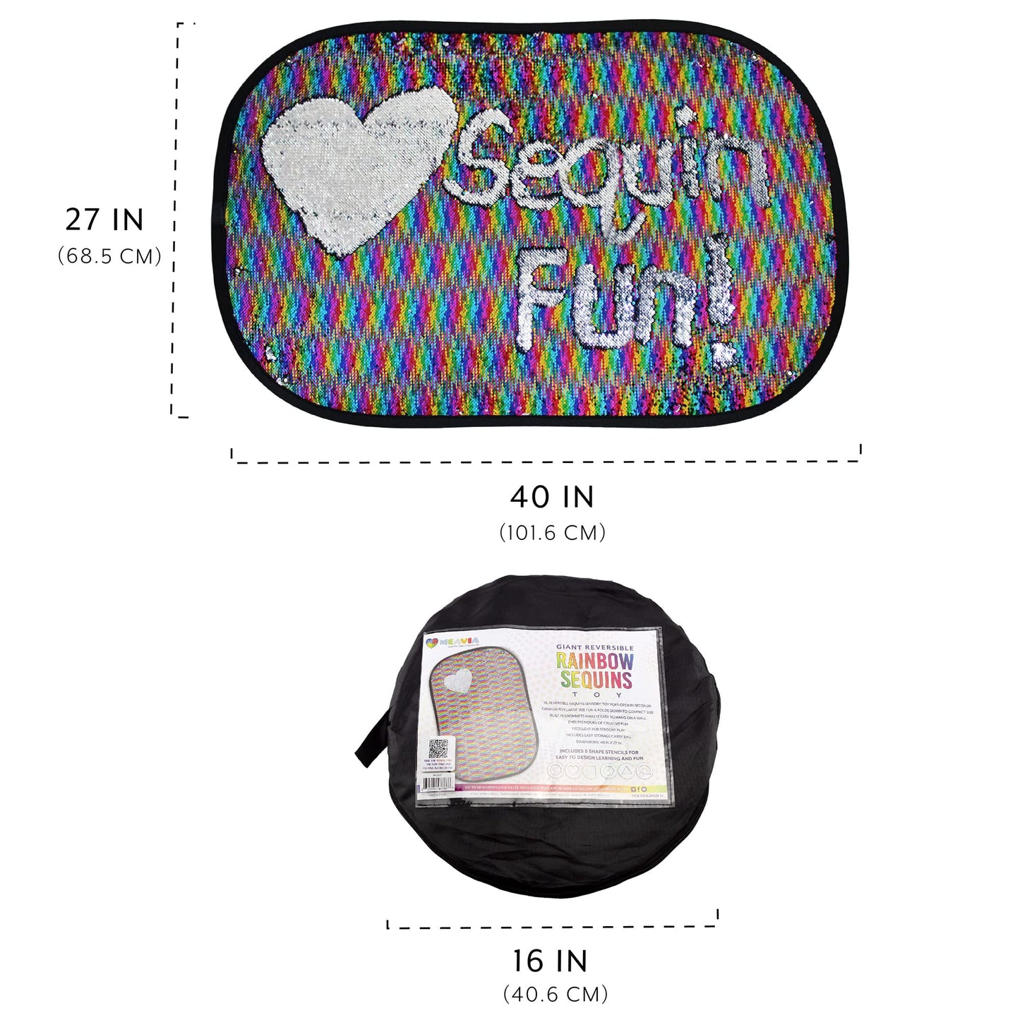 Meavia Reversible Sequins Wall Toy with Shape Stencils & Travel Case - Giant 40x27 in