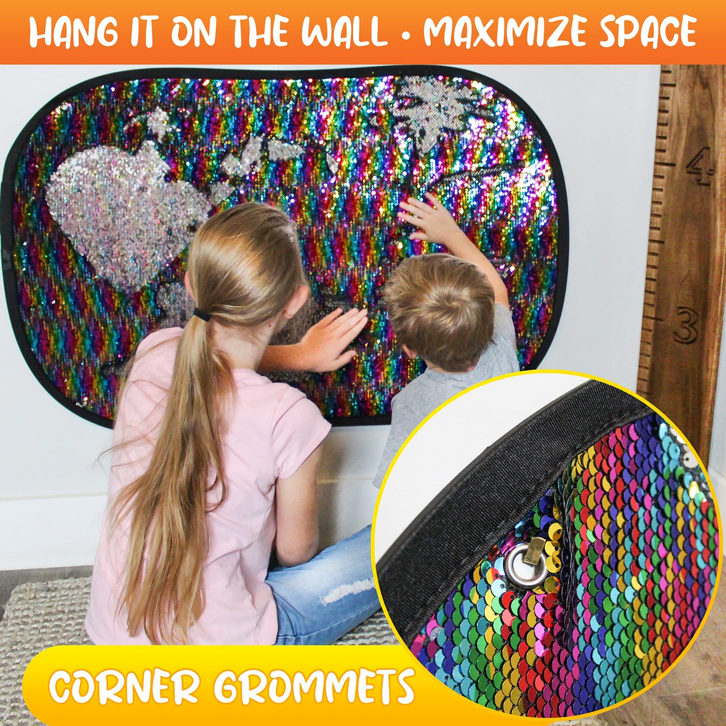 Meavia Reversible Sequins Wall Toy with Shape Stencils & Travel Case - Giant 40x27 in