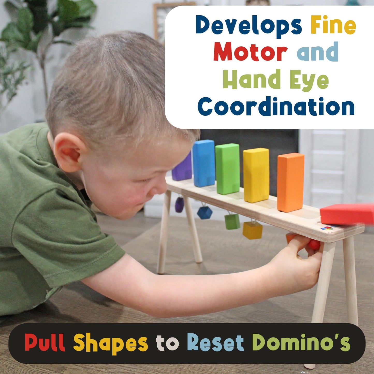 MEAVIA Wooden Falling Domino Wall & Stand – Colorful Toppling Blocks for Kids