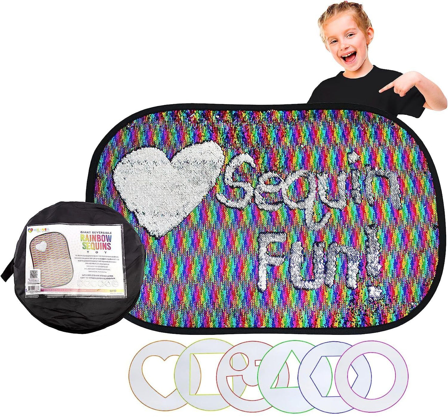 Meavia Reversible Sequins Wall Toy with Shape Stencils & Travel Case - Giant 40x27 in