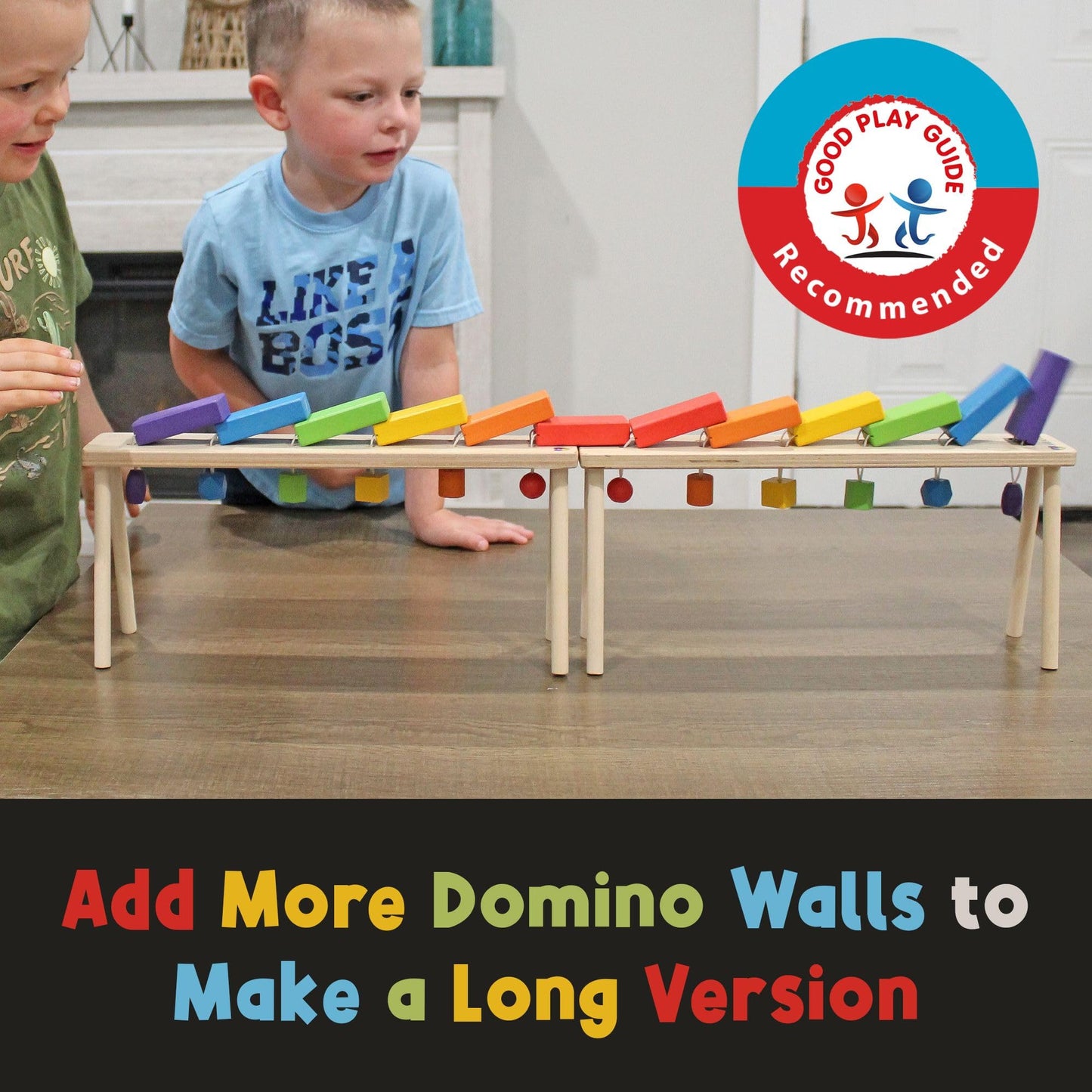 MEAVIA Wooden Falling Domino Wall & Stand – Colorful Toppling Blocks for Kids