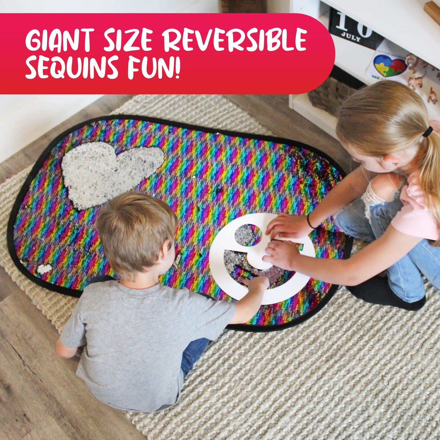 Meavia Reversible Sequins Wall Toy with Shape Stencils & Travel Case - Giant 40x27 in