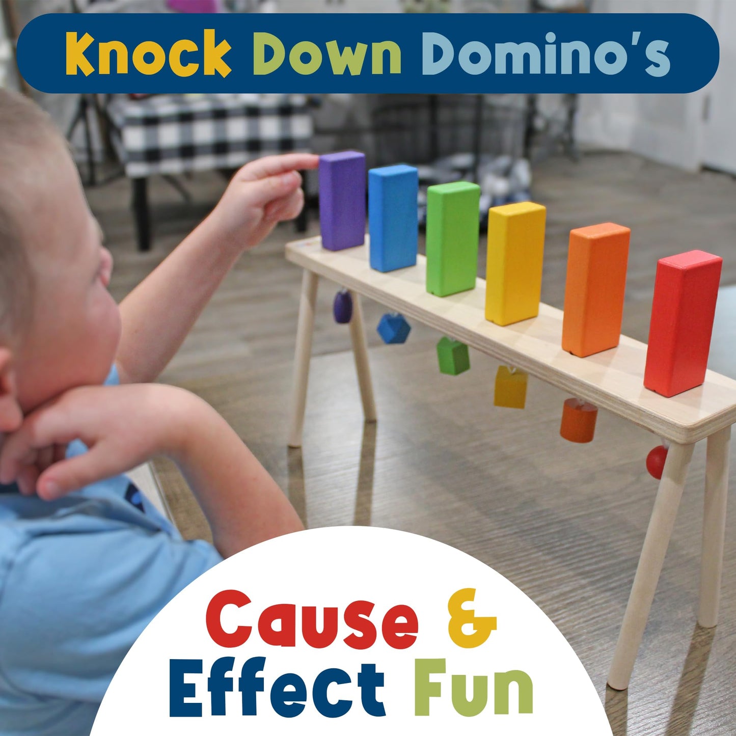 MEAVIA Wooden Falling Domino Wall & Stand – Colorful Toppling Blocks for Kids