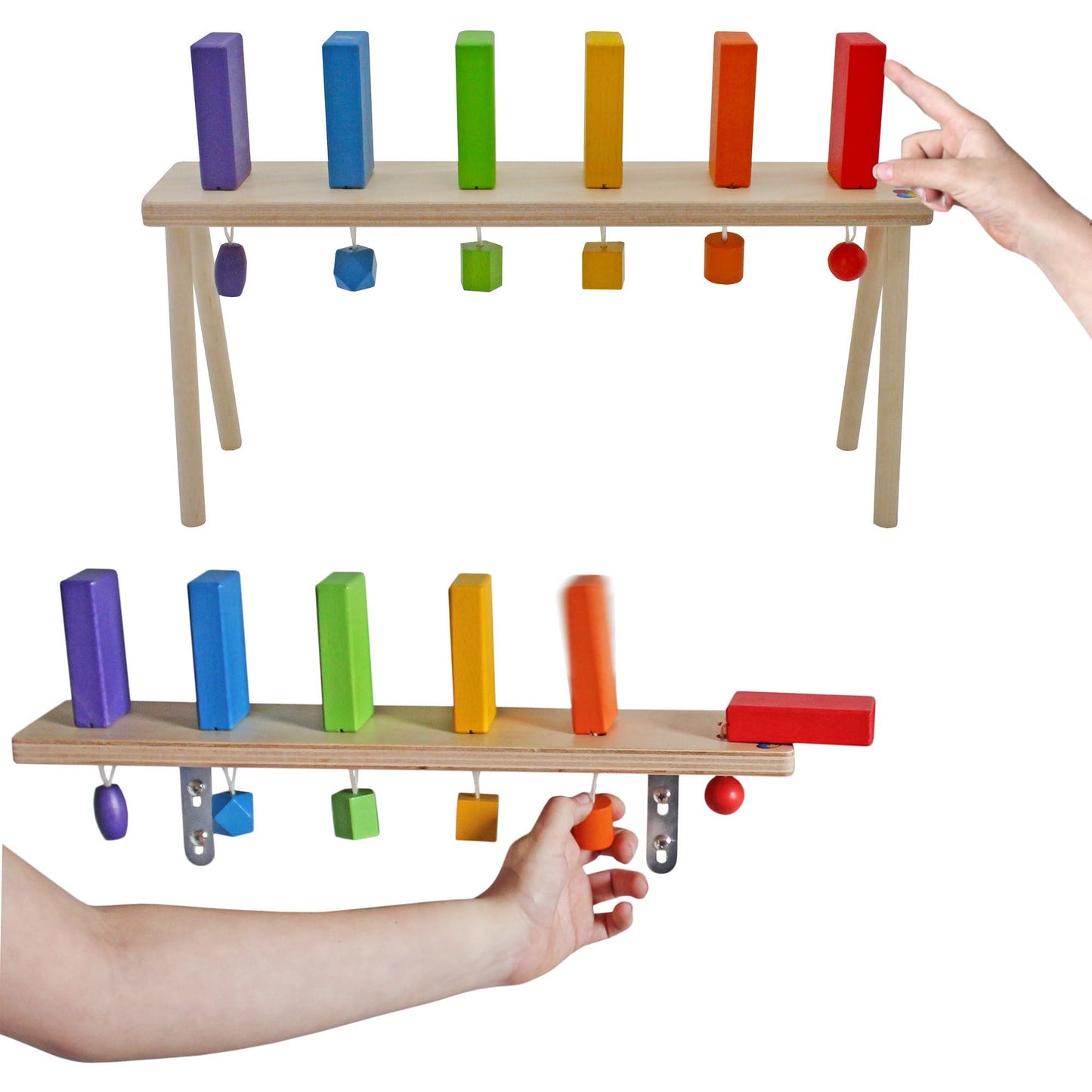 MEAVIA Wooden Falling Domino Wall & Stand – Colorful Toppling Blocks for Kids