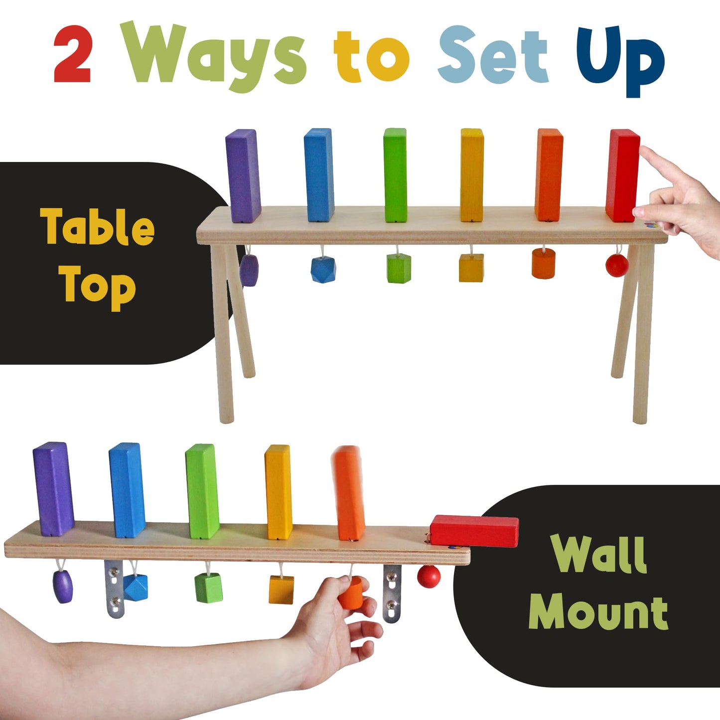 MEAVIA Wooden Falling Domino Wall & Stand – Colorful Toppling Blocks for Kids