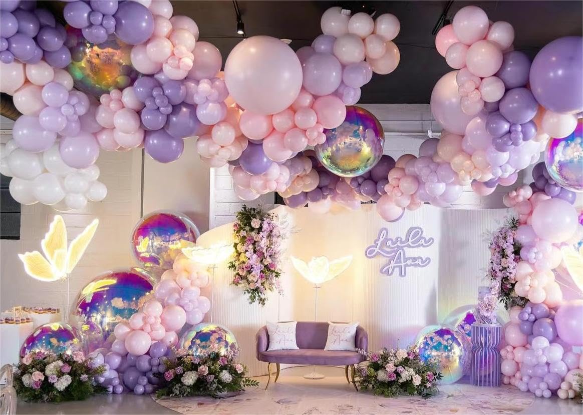 MEBAY 146Pcs Grey Violet Maca Purple Balloon Arch Kit – Latex Party Garland Set