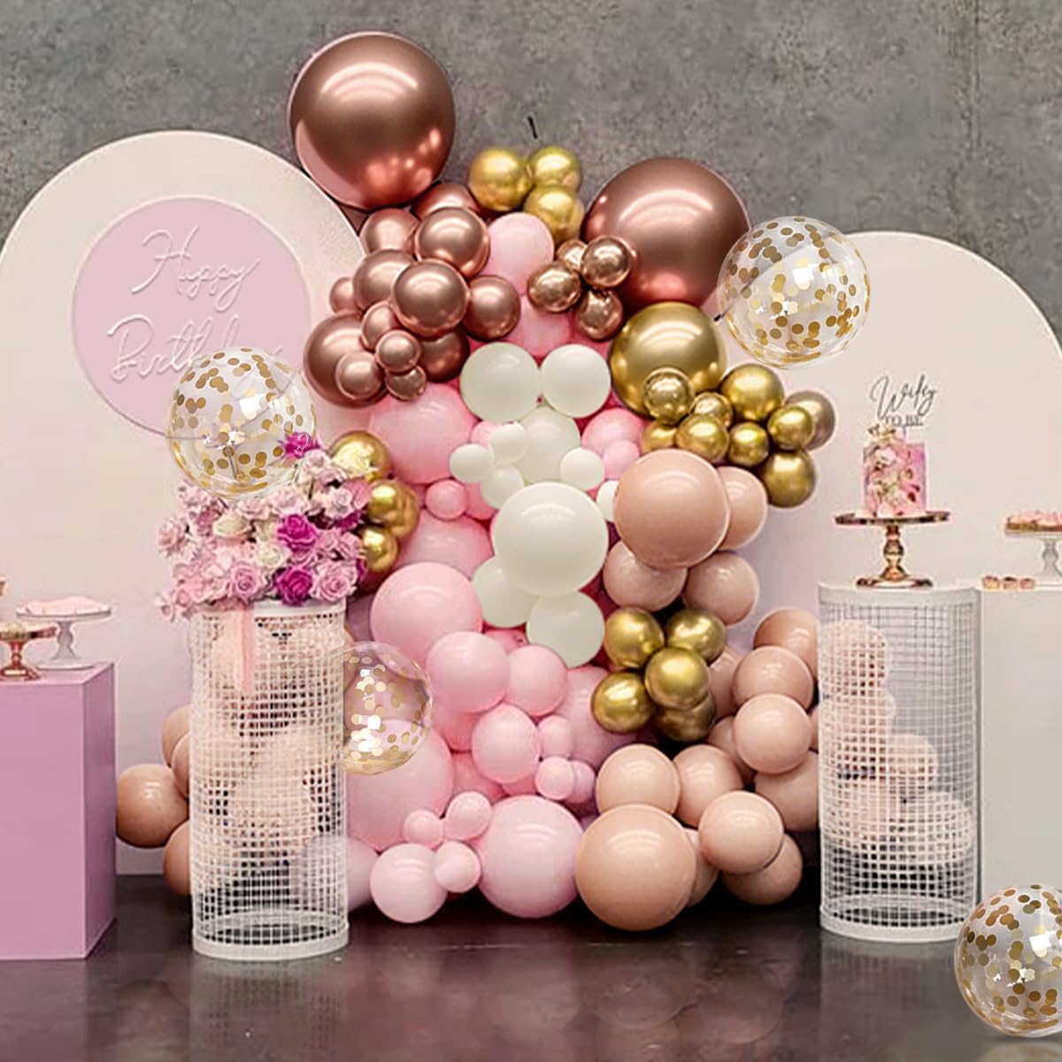 MEBAY Rose Gold Balloon Arch Kit – 147Pcs Metallic Gold, Pink & Nude Garland for Weddings
