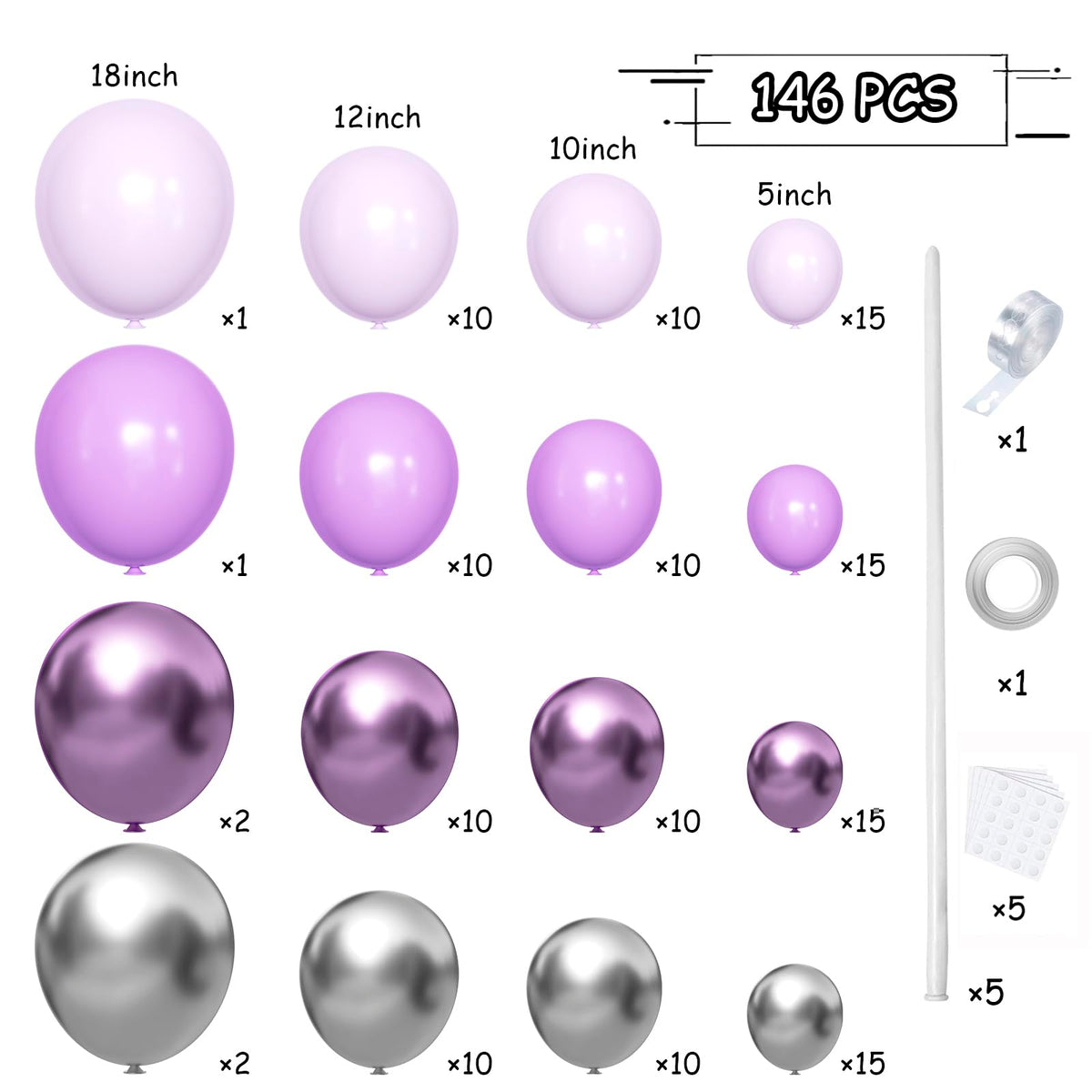 MEBAY 146Pcs Grey Violet Maca Purple Balloon Arch Kit – Latex Party Garland Set