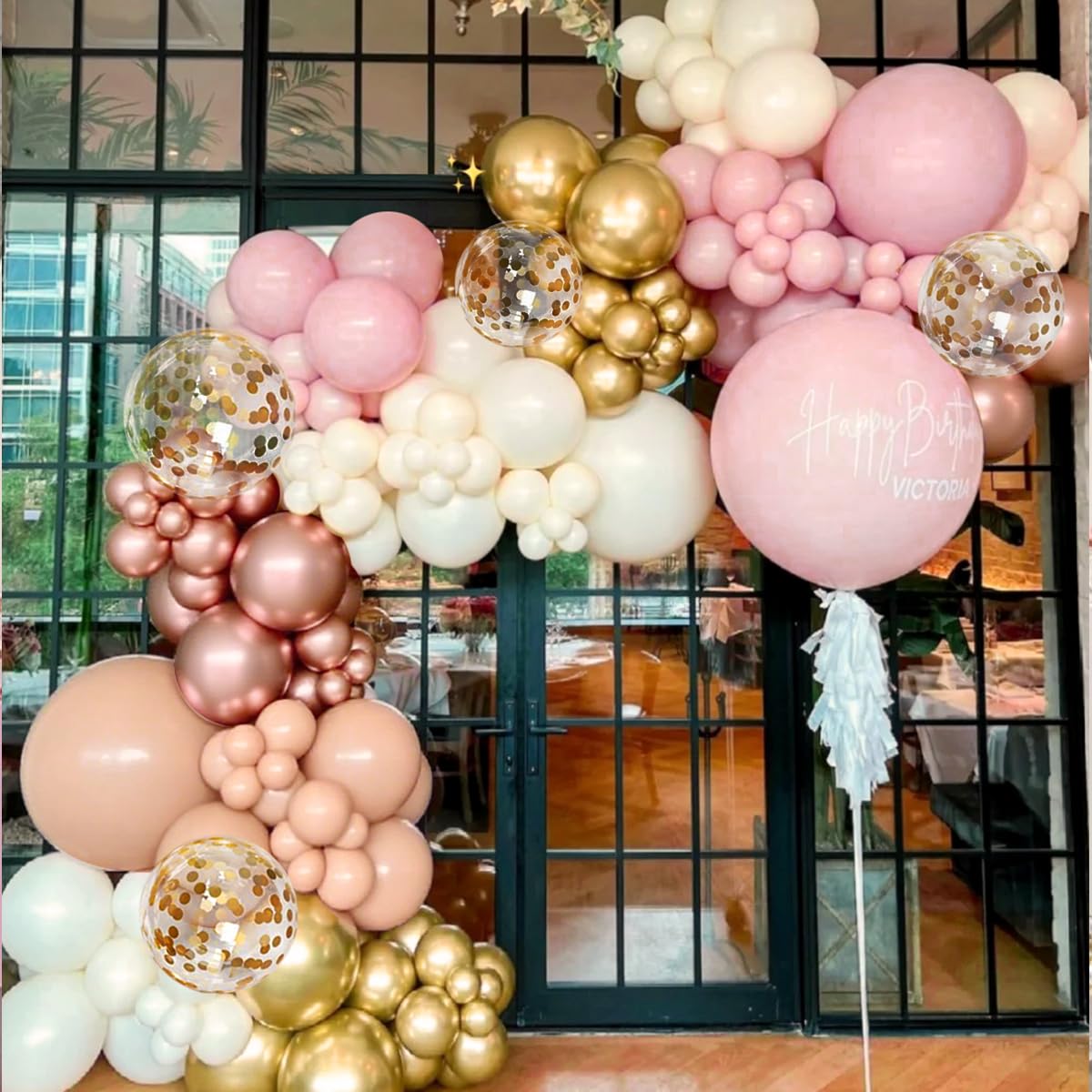 MEBAY Rose Gold Balloon Arch Kit – 147Pcs Metallic Gold, Pink & Nude Garland for Weddings