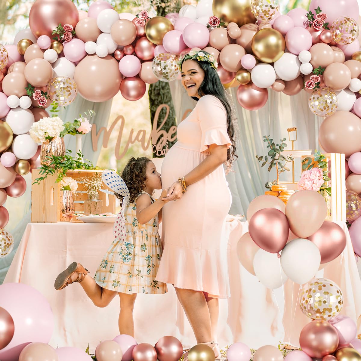 MEBAY Rose Gold Balloon Arch Kit – 147Pcs Metallic Gold, Pink & Nude Garland for Weddings