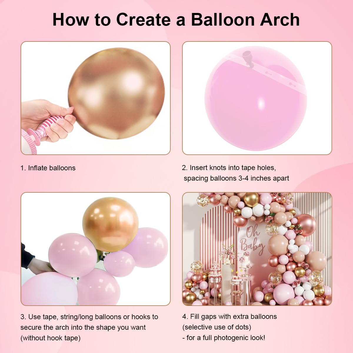 MEBAY Rose Gold Balloon Arch Kit – 147Pcs Metallic Gold, Pink & Nude Garland for Weddings