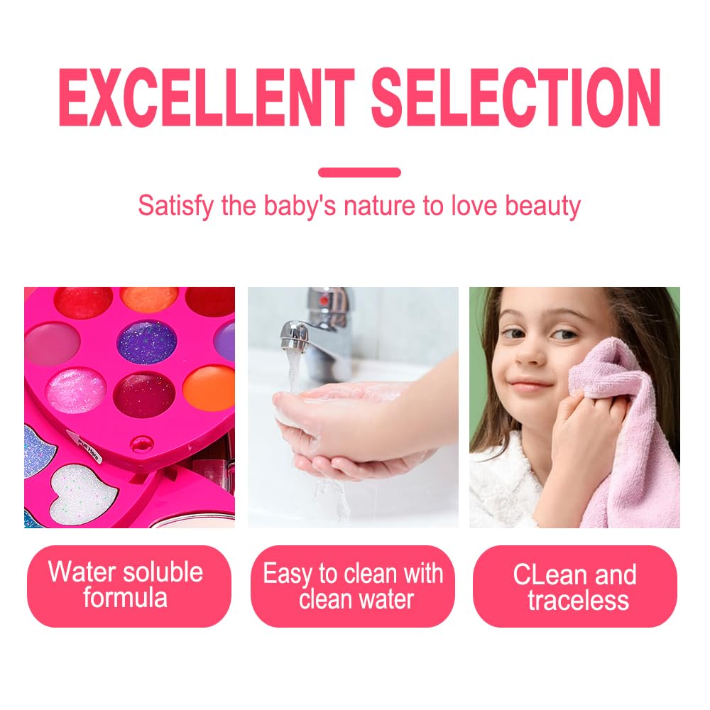 Mebtmel Heart Shape Kids Makeup Kit – Safe, Non-Toxic, Washable, 4-Layer Rotating