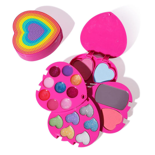 Mebtmel Heart Shape Kids Makeup Kit – Safe, Non-Toxic, Washable, 4-Layer Rotating