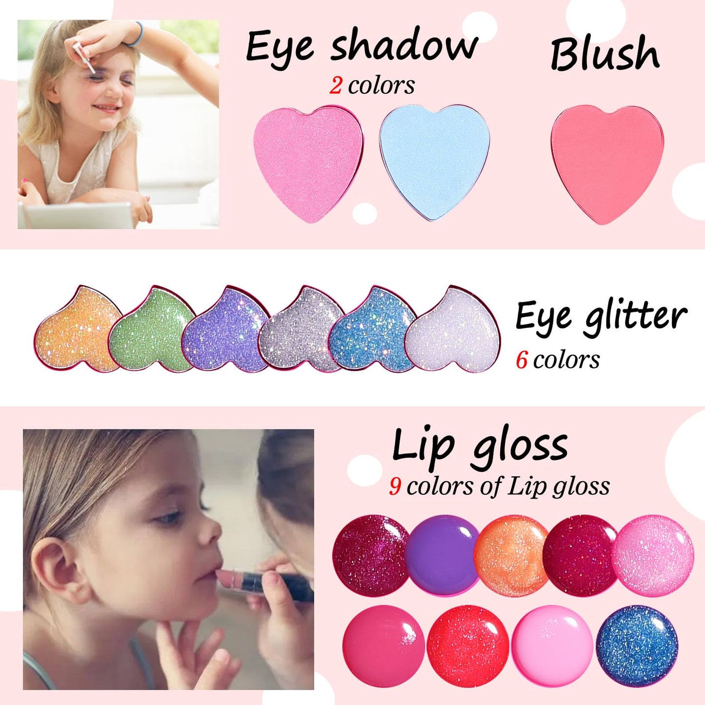 Mebtmel Heart Shape Kids Makeup Kit – Safe, Non-Toxic, Washable, 4-Layer Rotating