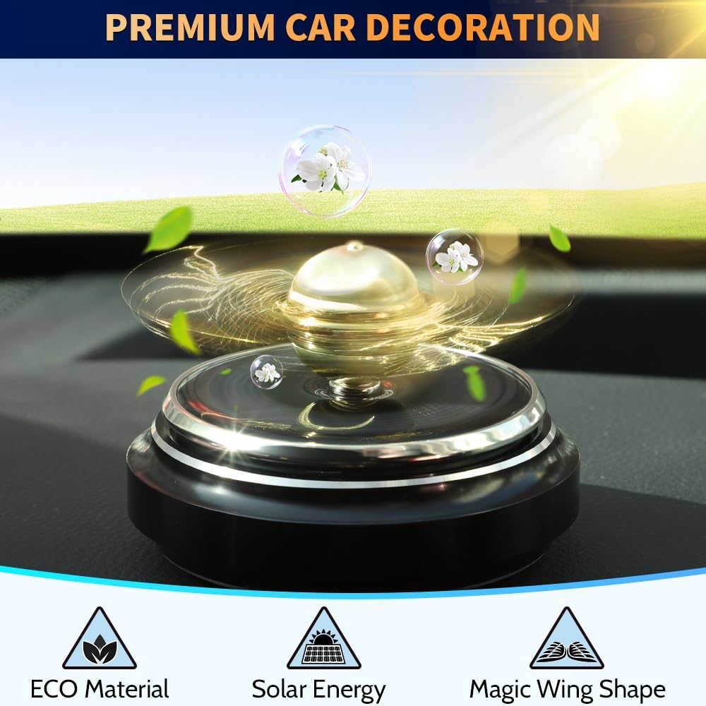 Mechaniker Solar-Powered Car Air Freshener — Golden Spinner with Swinging Wings