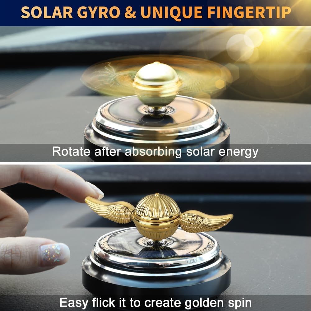 Mechaniker Solar-Powered Car Air Freshener — Golden Spinner with Swinging Wings