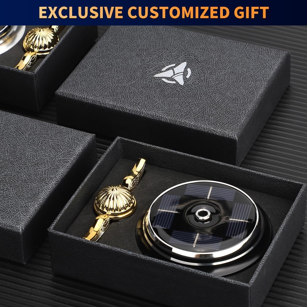 Mechaniker Solar-Powered Car Air Freshener — Golden Spinner with Swinging Wings