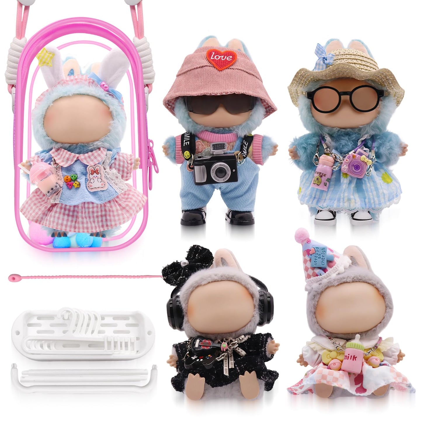MechField Labubu 23-Piece Clothes & Accessories Set – Style B for 15 & 17 cm Dolls with Display Bag & Rack