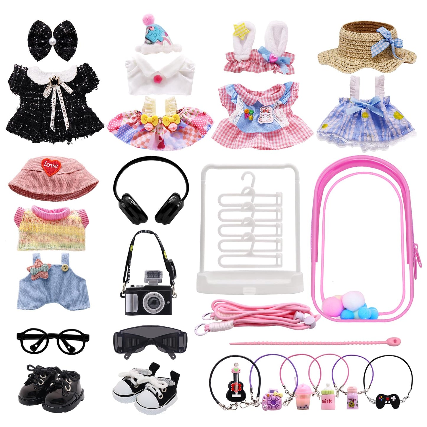 MechField Labubu 23-Piece Clothes & Accessories Set – Style B for 15 & 17 cm Dolls with Display Bag & Rack