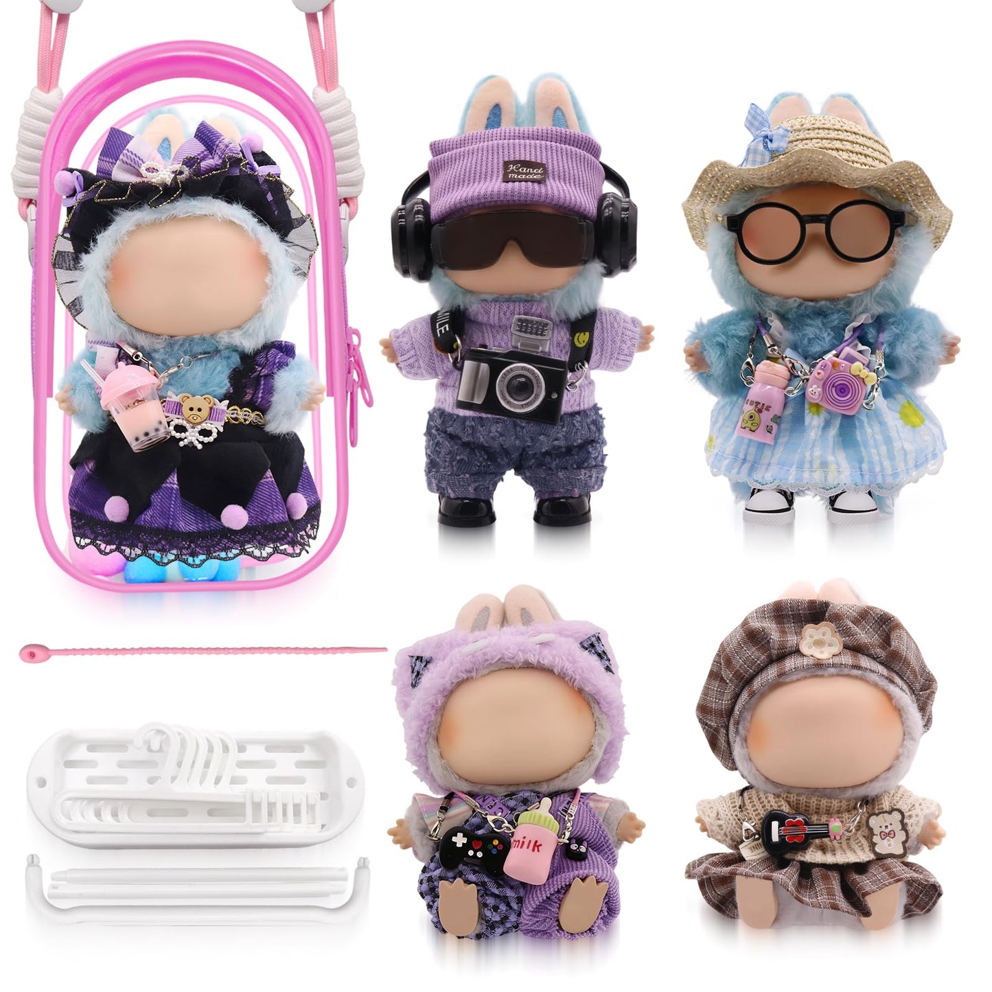 MechField Labubu 23-Piece Doll Clothes Set – Display Bag, Rack & Accessories | Style E