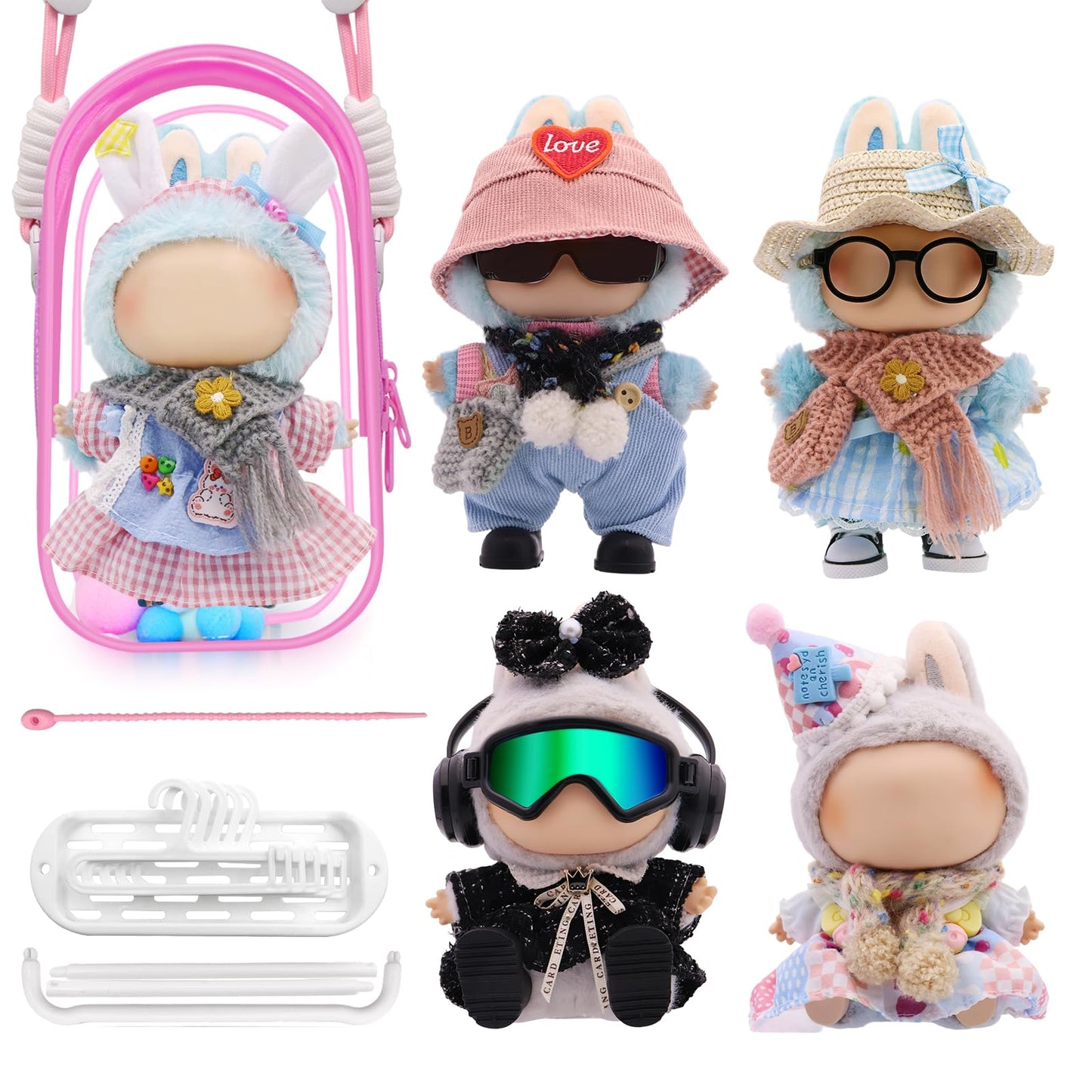 MechField Labubu Clothes 24-Piece Set for 15–17 cm Dolls | Display Bag & Accessories – Style B