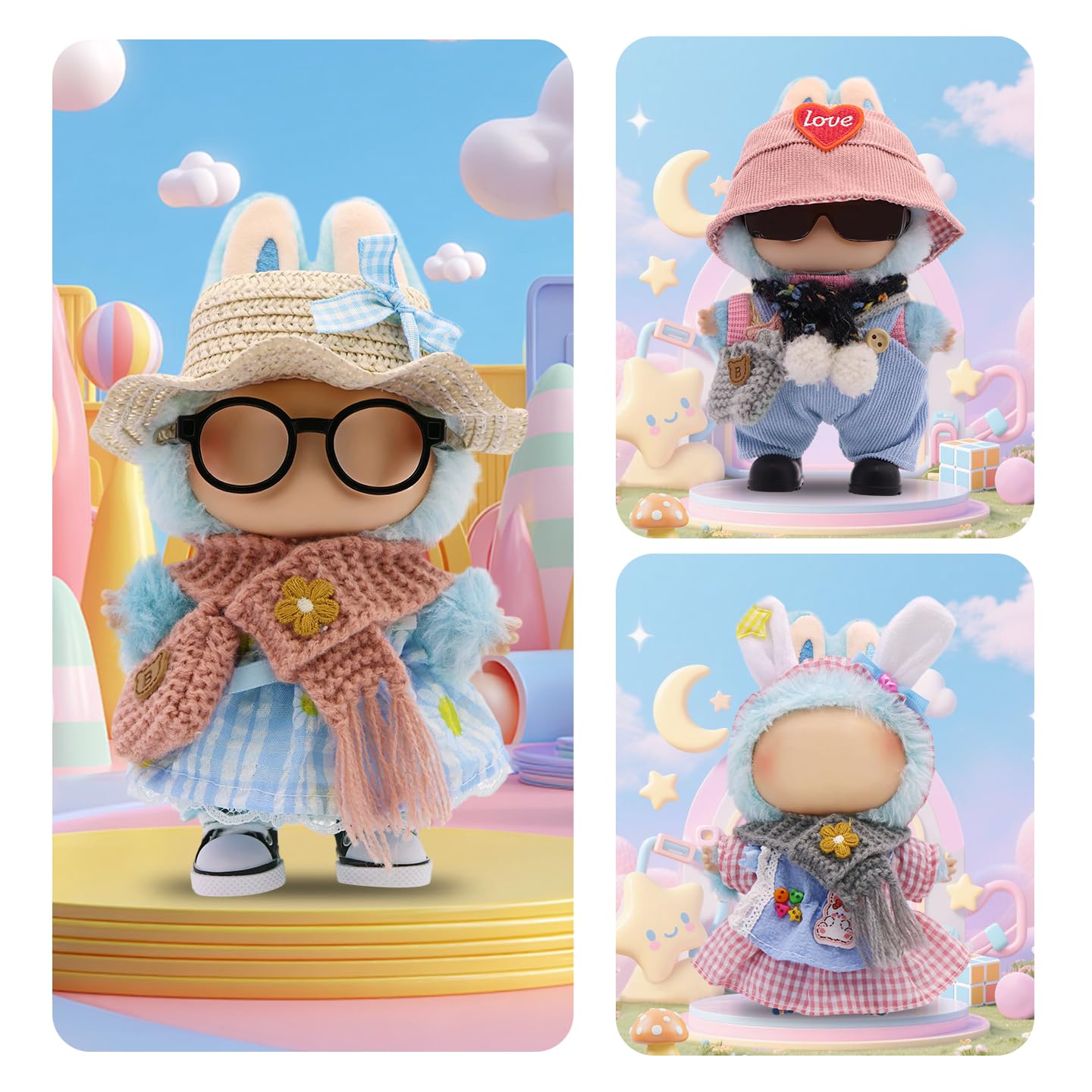 MechField Labubu Clothes 24-Piece Set for 15–17 cm Dolls | Display Bag & Accessories – Style B