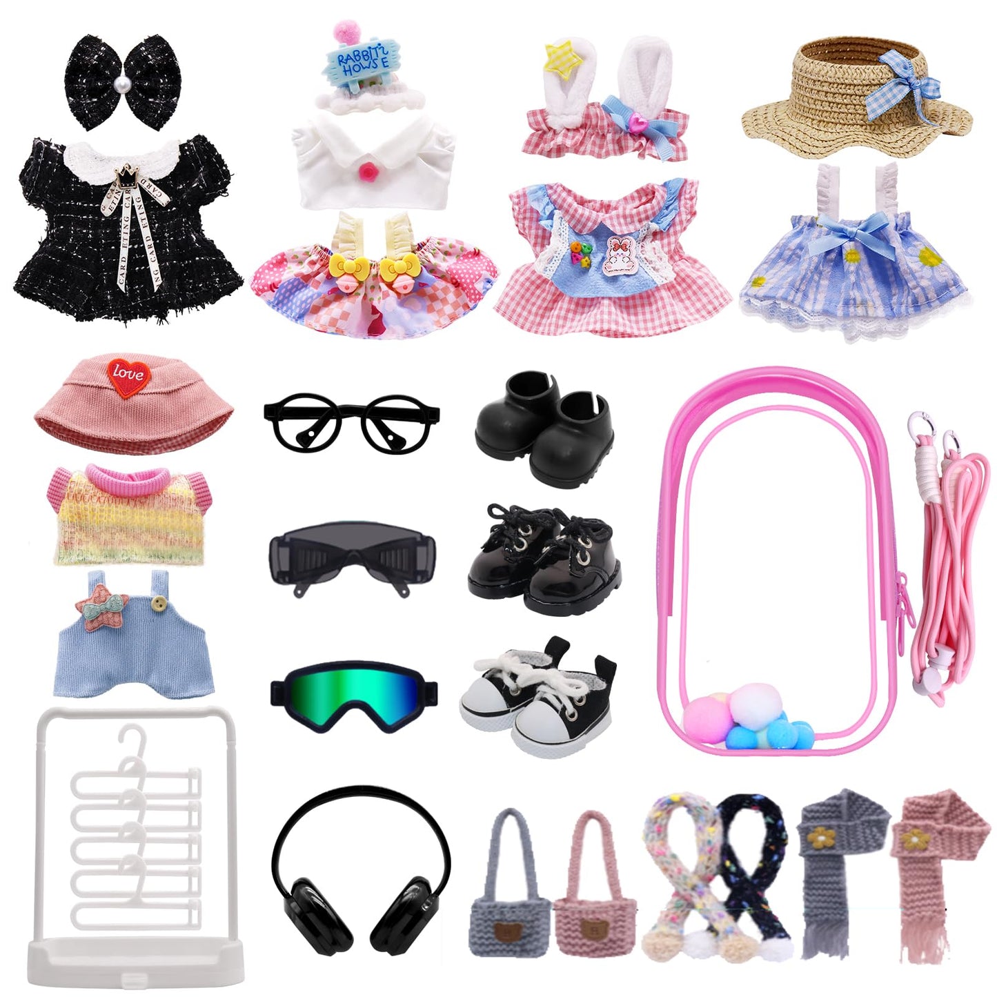 MechField Labubu Clothes 24-Piece Set for 15–17 cm Dolls | Display Bag & Accessories – Style B