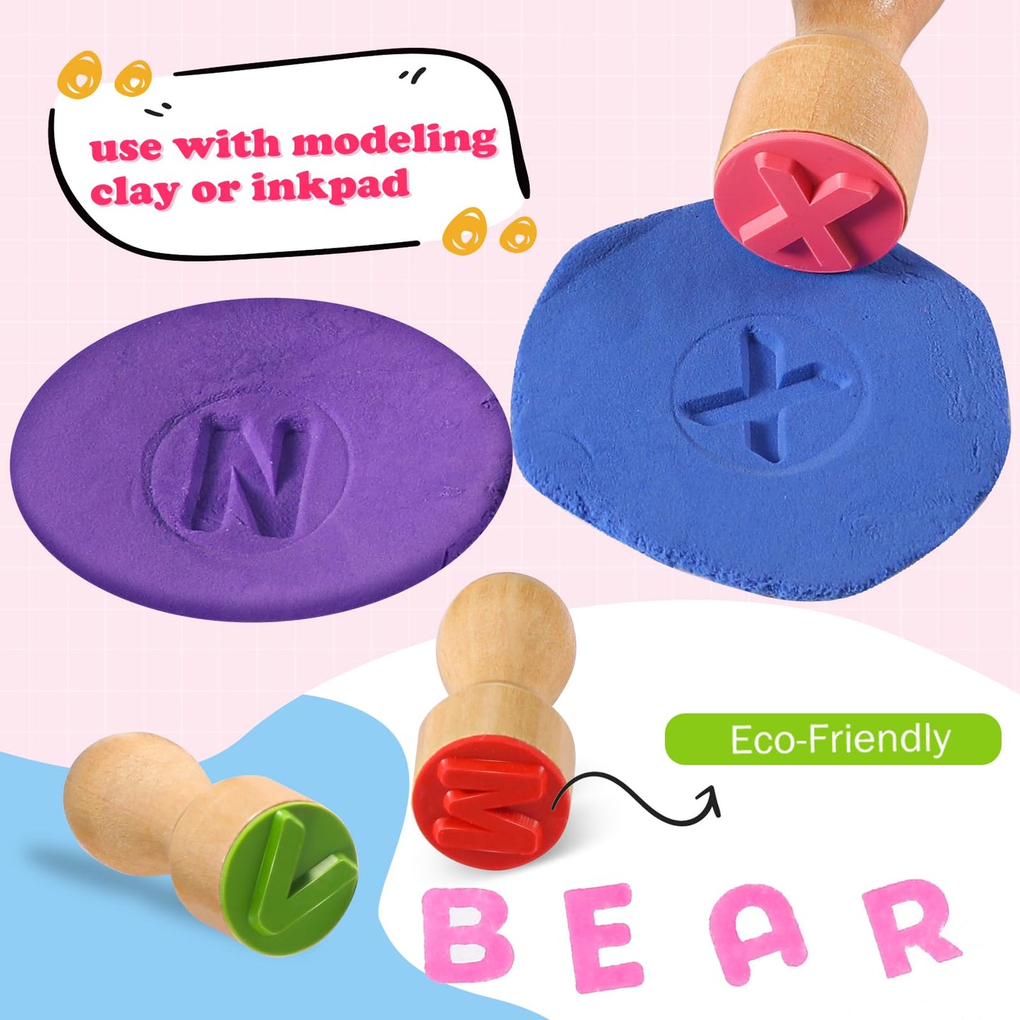 MeCids Wooden Alphabet & Number Stamp Set – 39-Piece Educational Toy for Kids