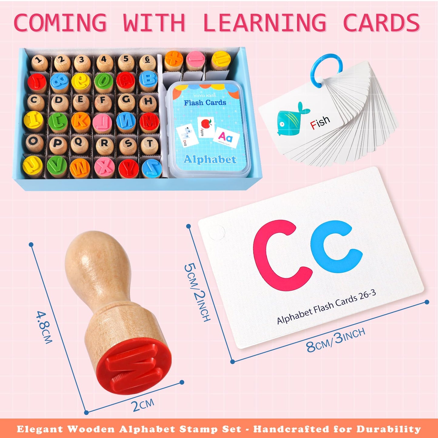 MeCids Wooden Alphabet & Number Stamp Set – 39-Piece Educational Toy for Kids