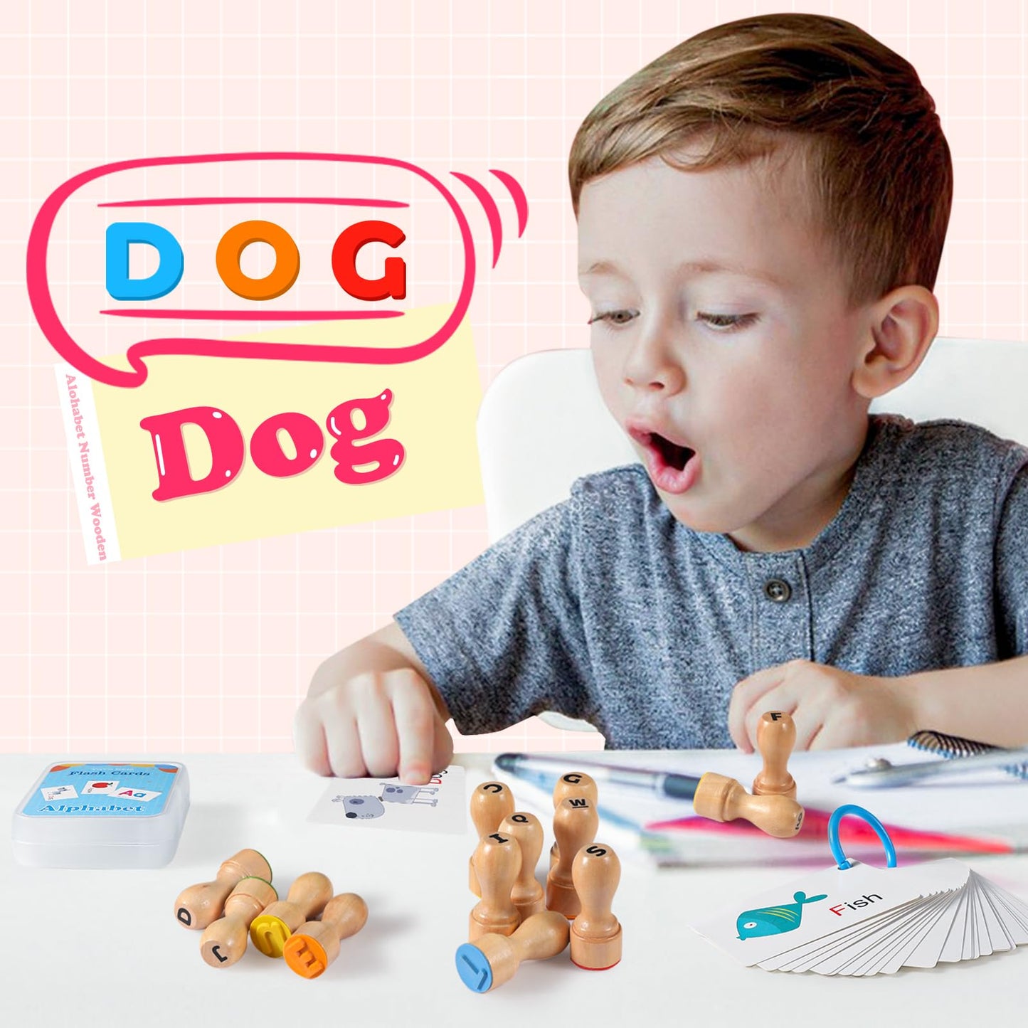 MeCids Wooden Alphabet & Number Stamp Set – 39-Piece Educational Toy for Kids