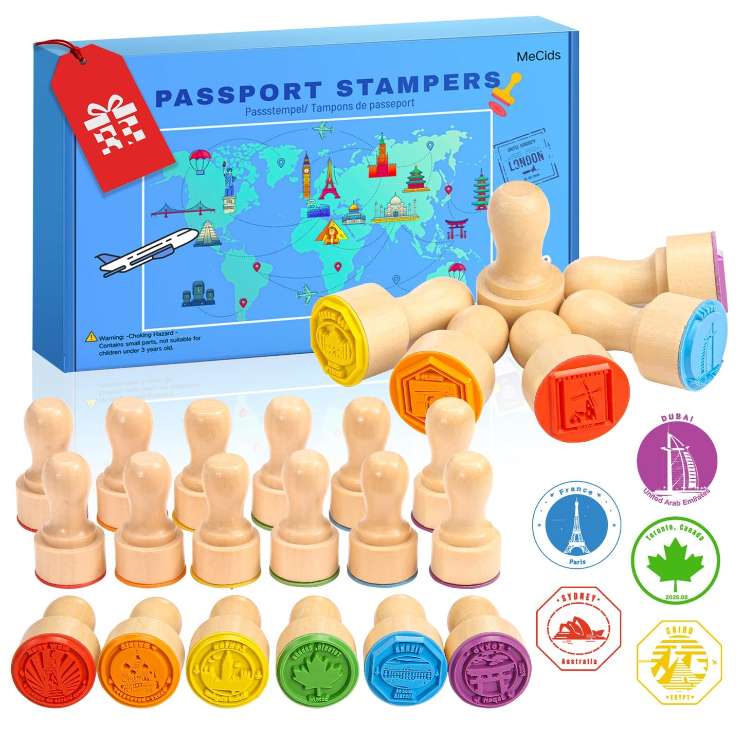 MeCids Passport Stamps for Kids – City & Country Stamp Set (24 Landmarks) | Educational Travel-Themed Arts & Crafts