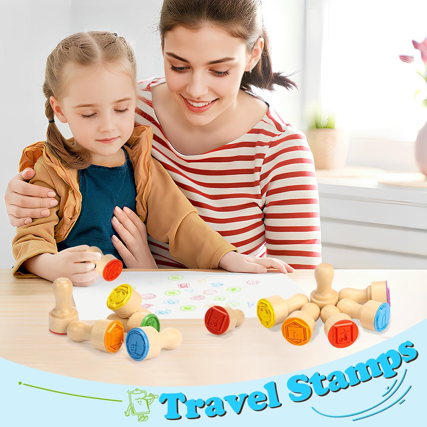 MeCids Passport Stamps for Kids – City & Country Stamp Set (24 Landmarks) | Educational Travel-Themed Arts & Crafts