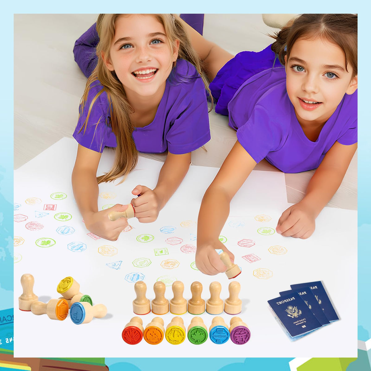 MeCids Passport Stamps for Kids – City & Country Stamp Set (24 Landmarks) | Educational Travel-Themed Arts & Crafts