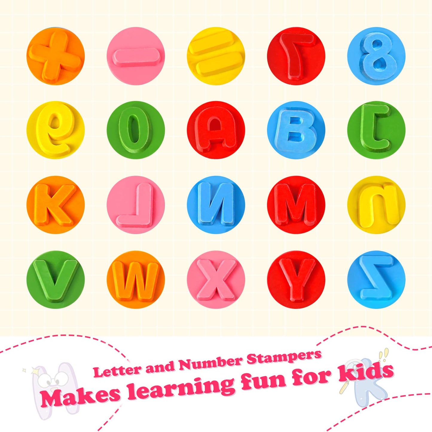 MeCids Wooden Alphabet & Number Stamp Set – 39-Piece Educational Toy for Kids