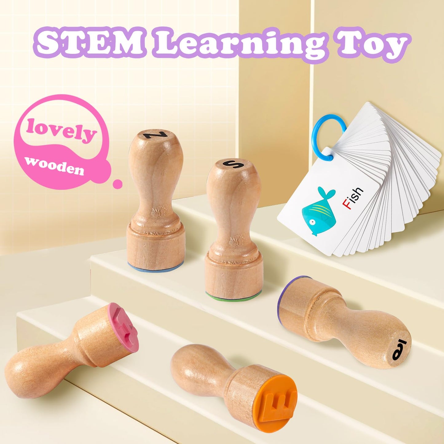 MeCids Wooden Alphabet & Number Stamp Set – 39-Piece Educational Toy for Kids