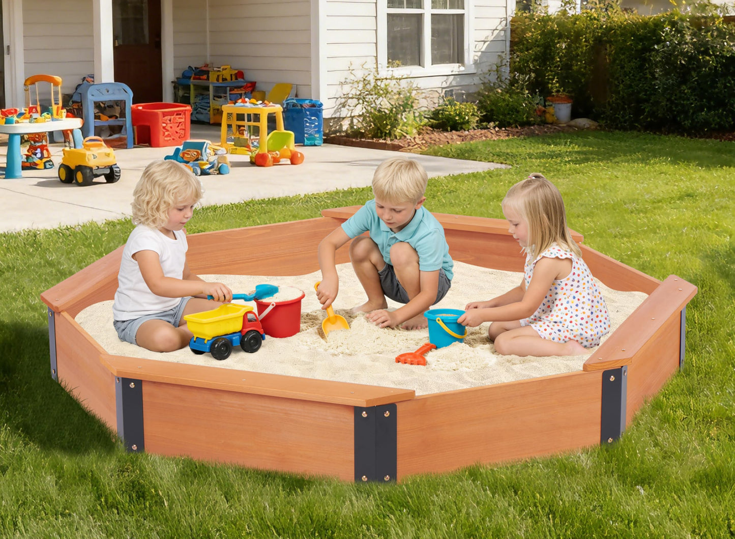 Mederra 64x56x9 Wooden Octagon Sandbox with Cover – Large Outdoor Sandpit, Easy & Quick Assembly
