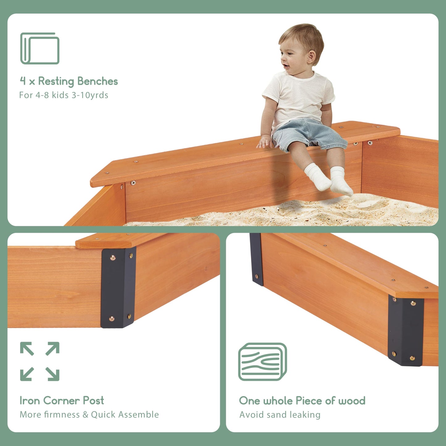 Mederra 64x56x9 Wooden Octagon Sandbox with Cover – Large Outdoor Sandpit, Easy & Quick Assembly