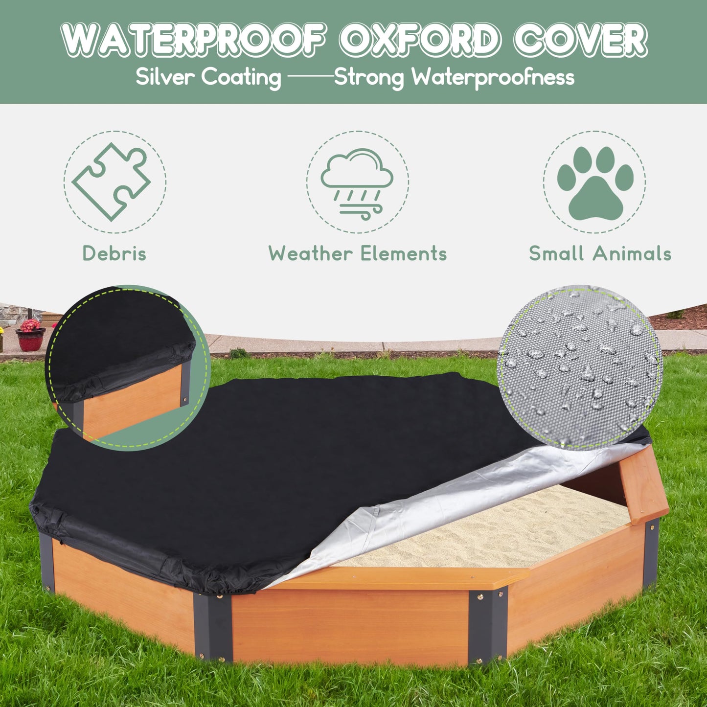 Mederra 64x56x9 Wooden Octagon Sandbox with Cover – Large Outdoor Sandpit, Easy & Quick Assembly