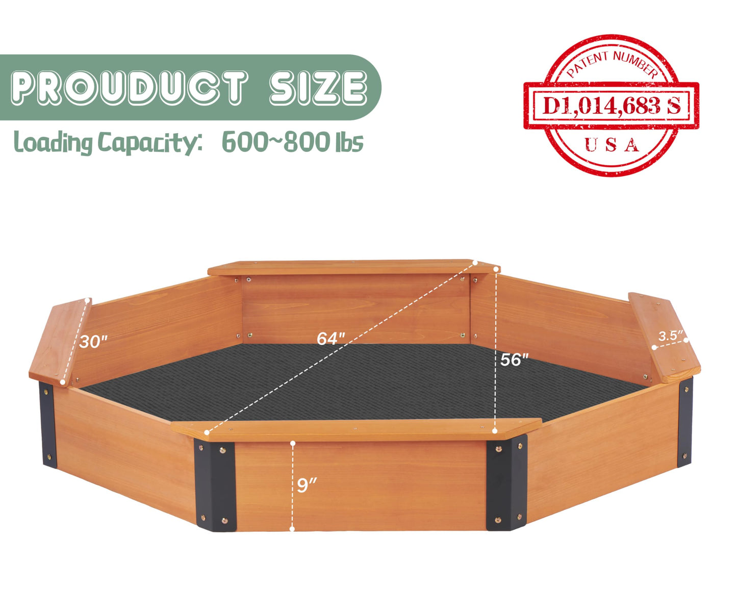 Mederra 64x56x9 Wooden Octagon Sandbox with Cover – Large Outdoor Sandpit, Easy & Quick Assembly