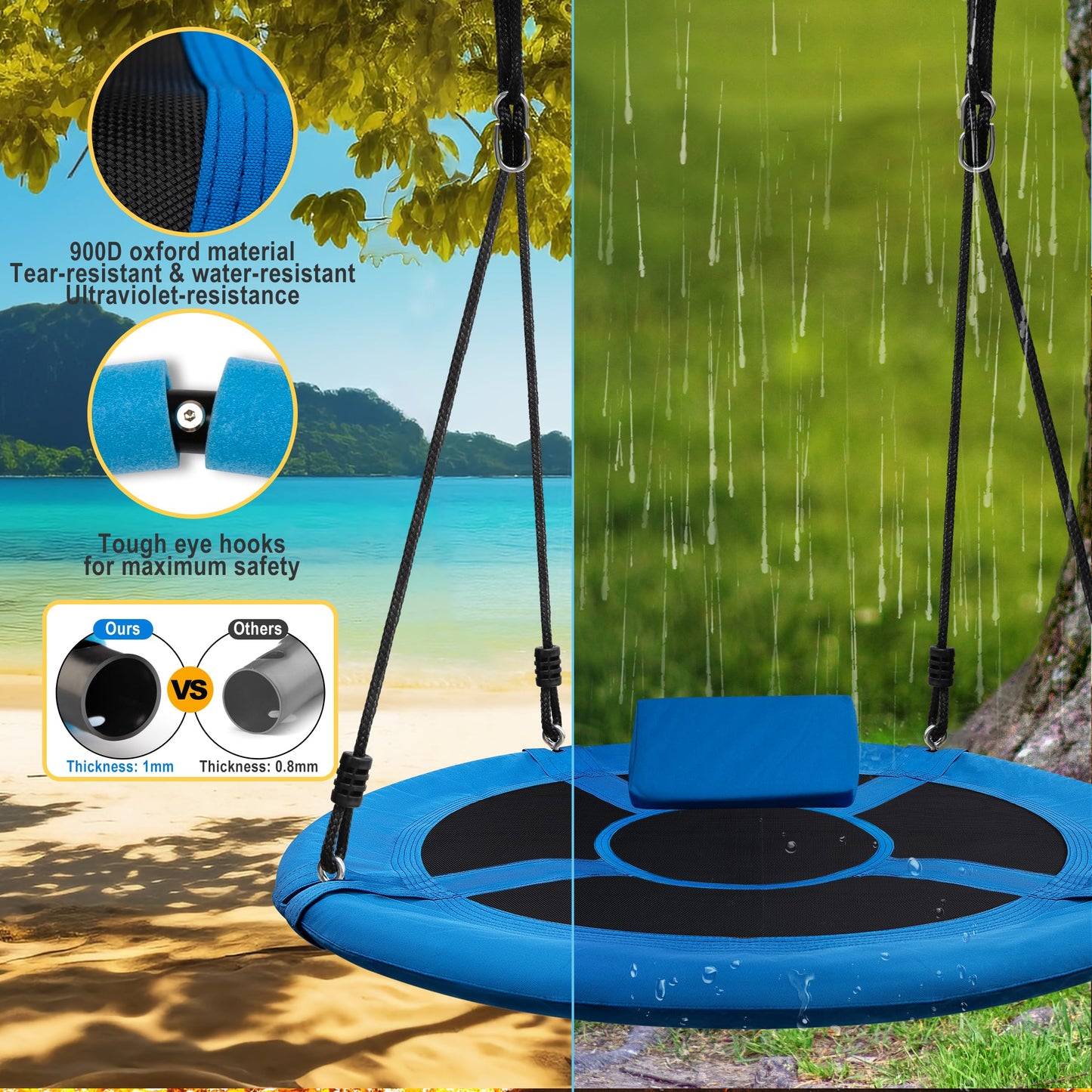 Medicook Saucer Tree Swing 40-Inch, 600lb Capacity, Straps, Pillow, Waterproof Seat