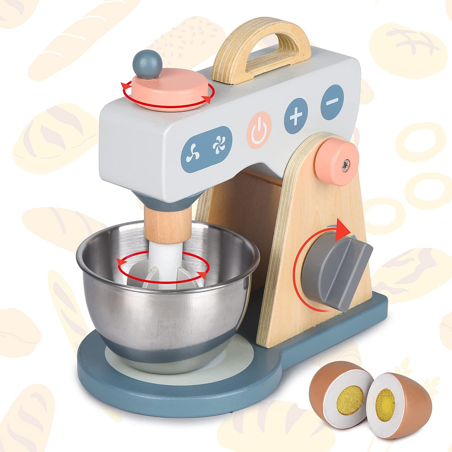 Medoga Wooden Mixer Set for Kids — Pretend Play Kitchen Accessories